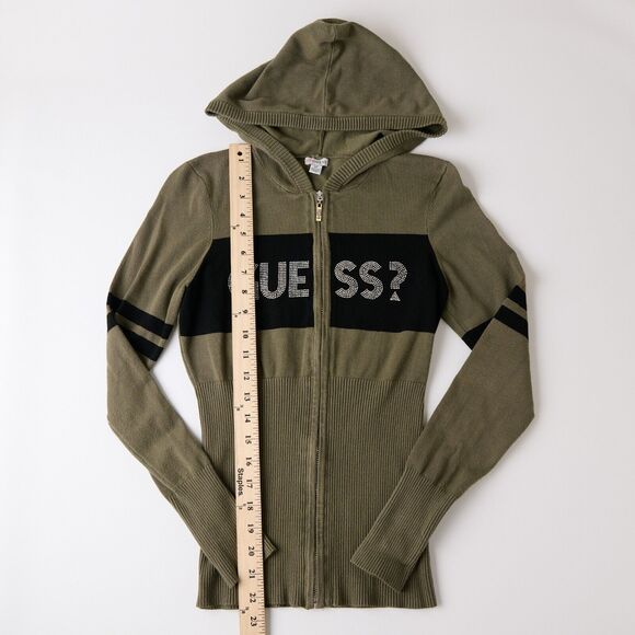 Y2K Guess Studded Hoodie Women Small Embellished Logo Vtg 2000s 90s Varsity Edge - Picture 4 of 9